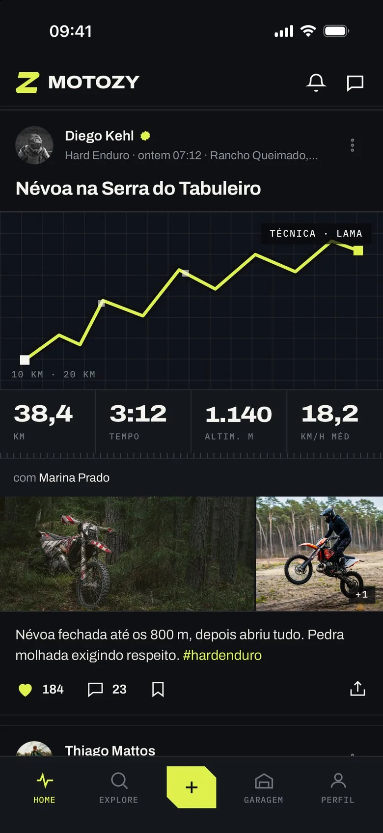 Card de sessão de hard enduro com traçado, distância, altimetria e fotos